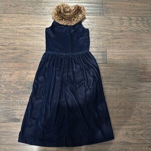 Janie and Jack Navy Blue Velvet Romper with Fur and gold buttons - like new!